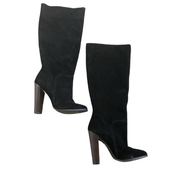 Colin Stuart Tall Black High Wood Heel Suede Knee High Boots Women’s Size 8.5 - Picture 1 of 8